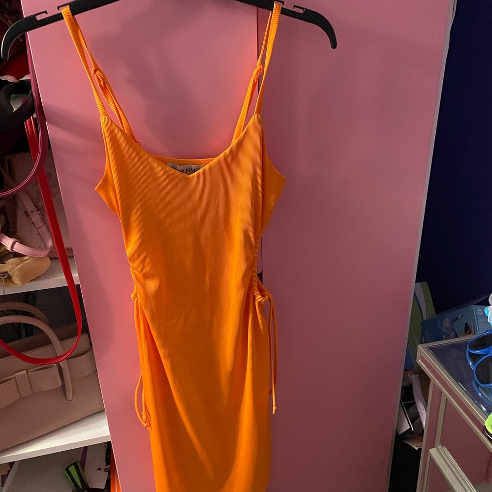 Orange Spaghetti Strap Mini Dress for Cocktail